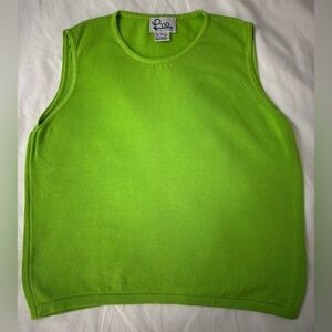 Lilly Pulitzer Sleeveless Sweater Green Preppy Knit Top XL 100% Cotton Soft